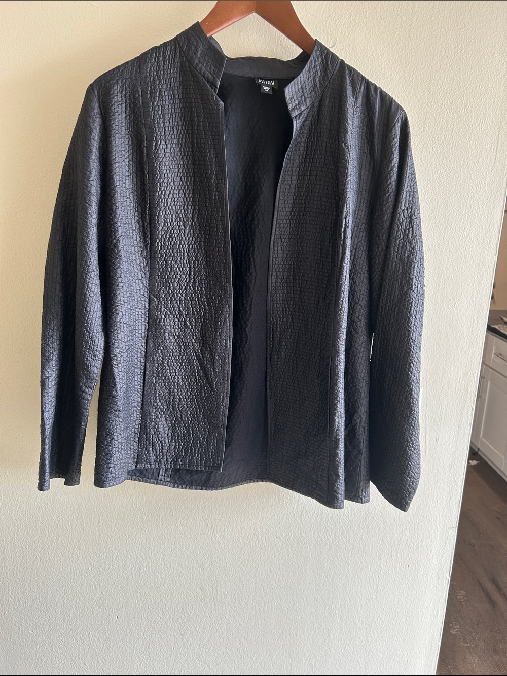 Eileen Fisher Gunmetal Gray Silk Lightweight Topper Coat Jacket